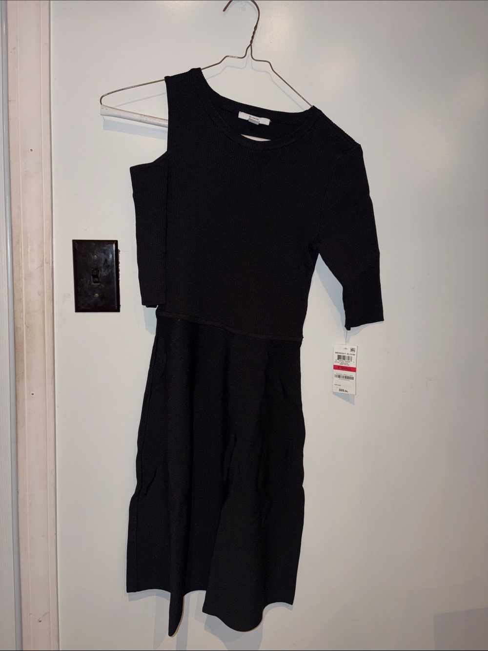 Bar III Black One-Shoulder Ribbed Knit Dress